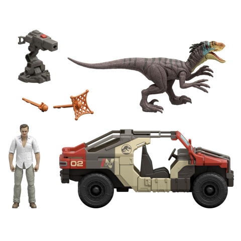 JURASSIC WORLD REBIRTH SET VEHICUL DE LUPTA LAUNCH N BATTLE CU FIGURINE SI ACCESORII [1]
