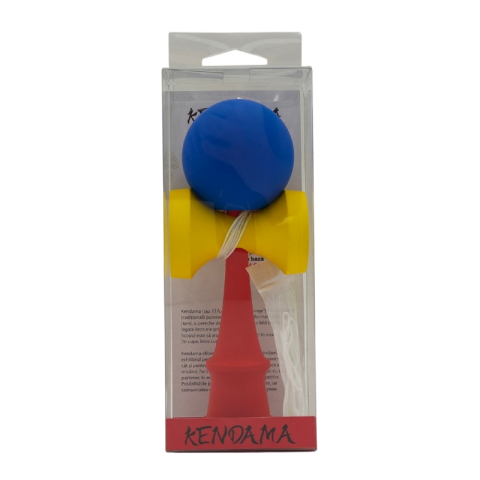Jocuri motrice și de îndemânare - Kendama - Jucarie din lemn 18x7 cm, cupa mare, tricolor antiskid, rezerva snur