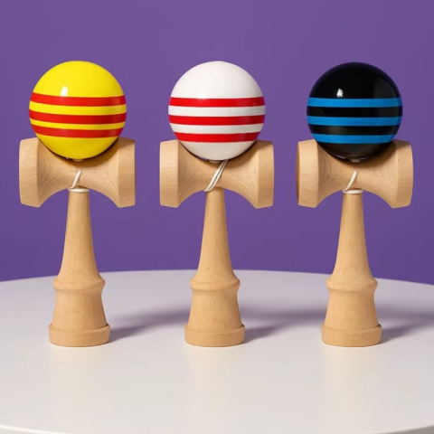 Kendama-jucarie din lemn de indemanare, diverse culori,model in dungi,19 cm [1]