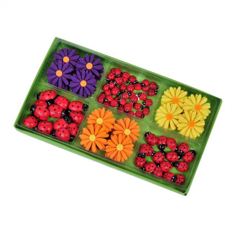 Produse art & craft-Lucru manual - Kit creativ cu accesorii pentru lucru manual,buburuze si flori,70 bucati/set