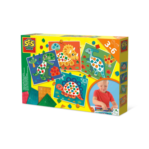 Seturi creative pentru copii - Kit creativ pentru copii cu accesorii incluse- Invat sa creez tablouri cu mozaic tematica dinozauri