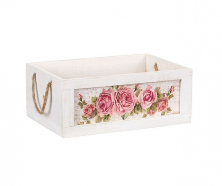 Ladă Decorativă din Lemn cu Trandafiri - Design Vintage, Alb [1]