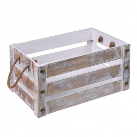 Ghivece si lazi decorative - Lada decorativa Vintage cu manere din sfoara,lemn,alb-auriu,36x25x18 cm