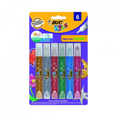 Produse art & craft-Lucru manual - Lipici glitter metallic Bic Kids,6 bucati/set