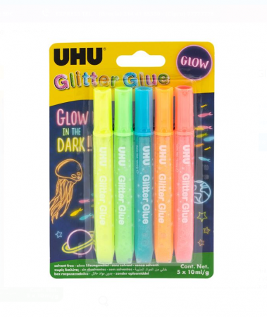 Produse art & craft-Lucru manual - Lipici lichid fosforescent colorat UHU â€“set 5 bucati