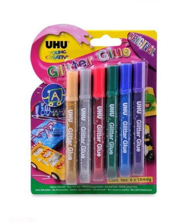 Produse art & craft-Lucru manual - Lipici lichid glitter colorat UHU â€“set 6 bucati
