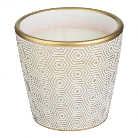 Decoratiuni - Lumanare citronella alba anti tantari in ghiveci ceramica, model in romb,320 g