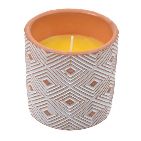 Decoratiuni - Lumanare citronella anti tantari in ghiveci maro ceramica, model in romb,260 g
