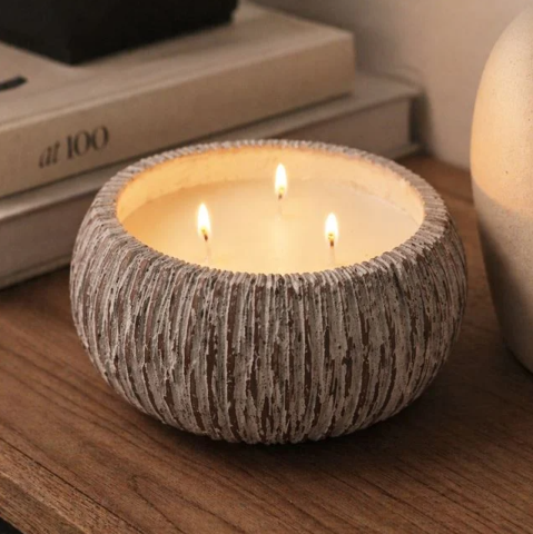 Lumanare citronella in ghiveci ceramic, model relief, 9.5x16.5 cm, anti tantari [1]
