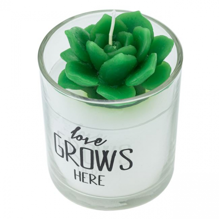 Lumanare decorativa 3D cu Floare verde in pahar [1]