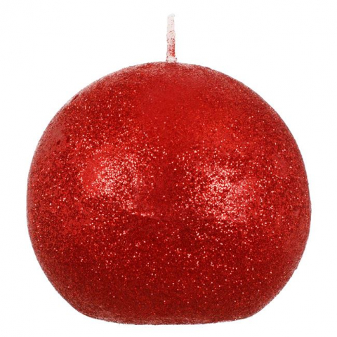 Decoratiuni - Lumanare decorativa Craciun tip sfera,rosu glitter,8 cm