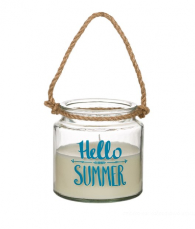Decoratiuni - Lumanare decorativa Hello Summer in candela de sticla tip borcan