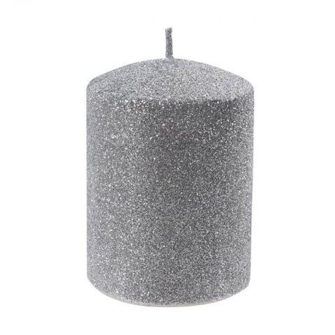 Decoratiuni - Lumanare decorativa pentru Craciun argintiu glitter,6x8.5 cm