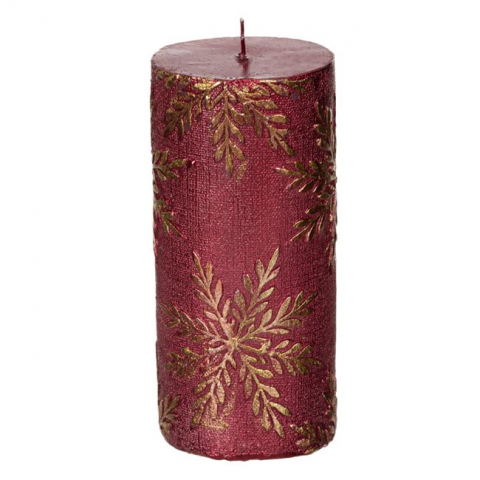 Lumanari Parfumate si Decorative - Lumanare decorativa pentru Craciun bordo cu fulgii nea aurii,7x15 cm