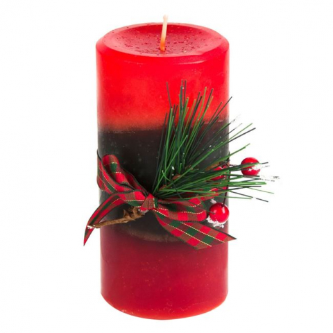 Decoratiuni - Lumanare decorativa pentru Craciun cu crenguta,rosu,7x15 cm