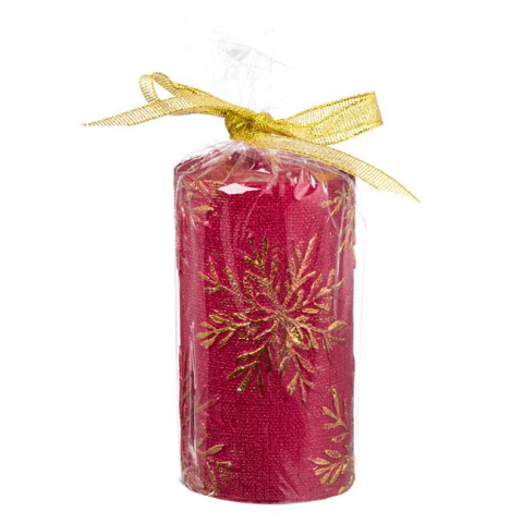 Lumanare decorativa pentru Craciun cu fulgii de nea,bordo,5x9.5 cm [1]