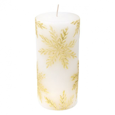 Decoratiuni - Lumanare decorativa pentru Craciun cu fulgii zapada aurii,6.5x14 cm