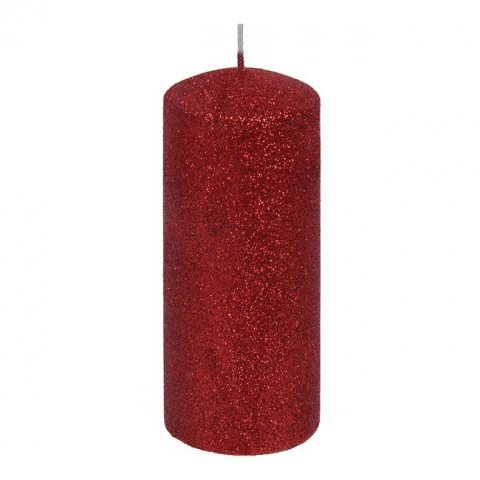 Lumanari Parfumate si Decorative - Lumanare decorativa pentru Craciun rosu glitter,6x15 cm