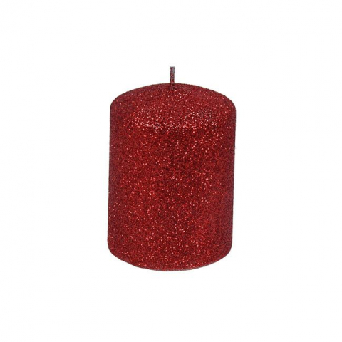 Lumanari Parfumate si Decorative - Lumanare decorativa pentru Craciun rosu glitter,6x8.5 cm