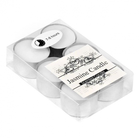 Decoratiuni - Lumanari duble tip pastila cu aroma de iasomie,alb,6 bucati/set