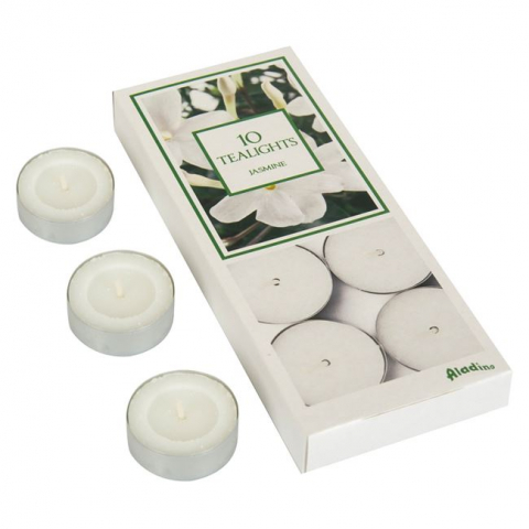 Decoratiuni - Lumanari tip pastila cu aroma de iasomie,alb,10 bucati/set