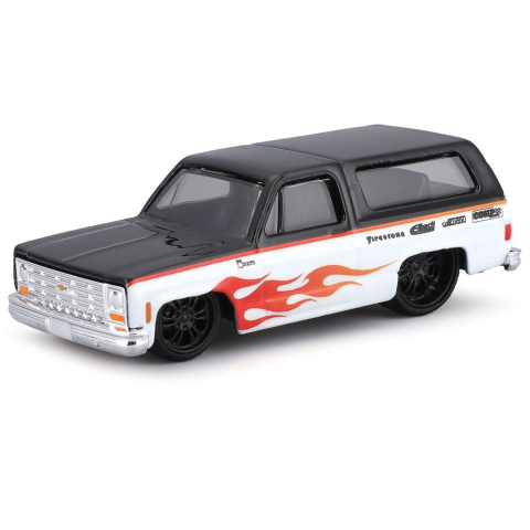 MAISTO DESIGN ELITE TRANSPORT SET CAMION CU RAMPA COE FLATBED SI MASINUTA CHEVROLET K5 BLAZER 1979 SCARA 1 LA 64 [5]