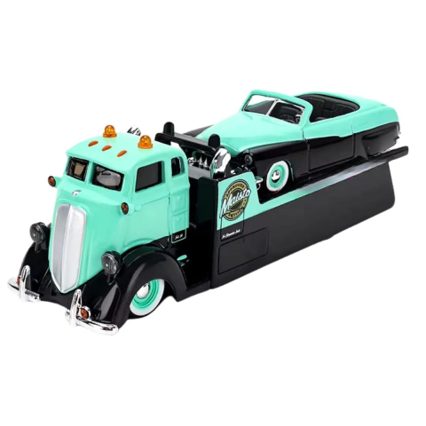 MAISTO DESIGN ELITE TRANSPORT SET CAMION CU RAMPA COE FLATBED SI MASINUTA MERCURY CUSTOM 1950 SCARA 1 LA 64 [1]