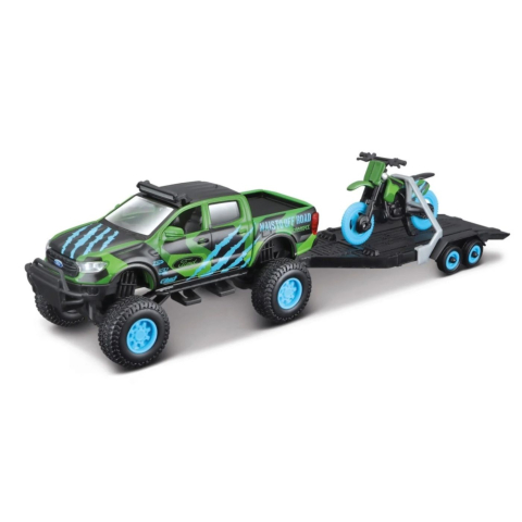 MAISTO MASINUTA METALICA 4X4 REBELS RUGGED ADVENTURES VERDE CU REMORCA [1]