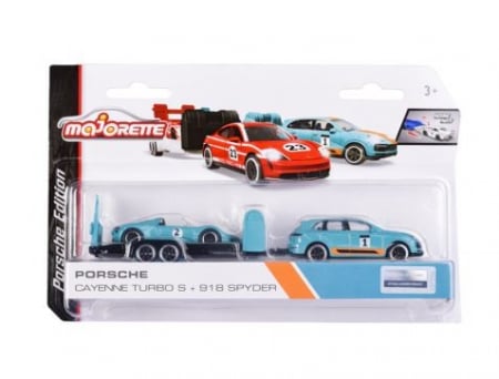 Masinute, Motociclete, Elicoptere, Avioane & Trenulete - Majorette Set 2 Masinute Si Remorca Porsche Cayenne Scara 1:64