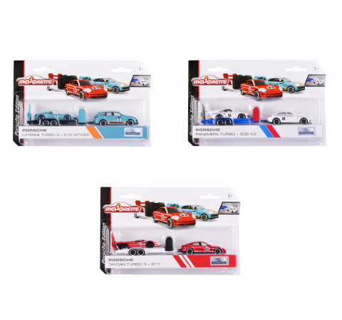 Jocuri si articole copii - MAJORETTE SET 2 MASINUTE SI REMORCA PORSCHE SCARA 1:64