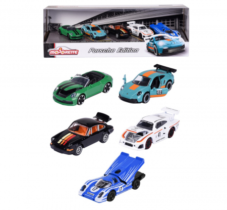 Masinute, Motociclete, Elicoptere, Avioane & Trenulete - Majorette set 5 masinute metalice porsche 7.5cm