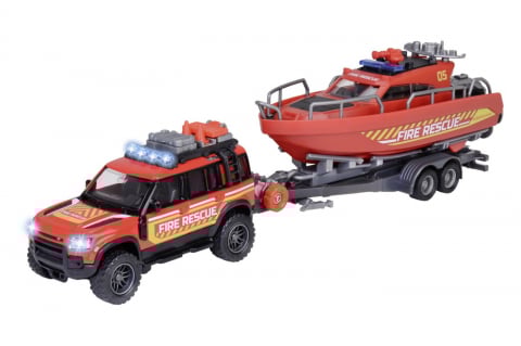 MAJORETTE SET MASINA DE POMPIERI LAND ROVER SI BARCA DE SALVARE [1]