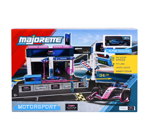 Vehicule și mașinuțe - MAJORETTE SET MOTORSPORT BWT ALPINE F1 TEAM CU MASINUTA INCLUSA ALPINE A525 R19 SCARA 1 LA 64