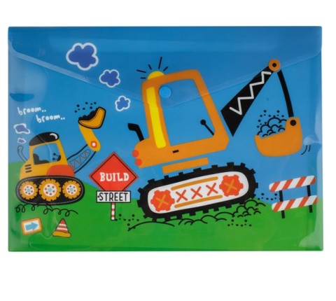 Papetarie & Birotica - Mapa cu capsa A4, imprimeu vehicule de santier, plastic, 33x24 cm