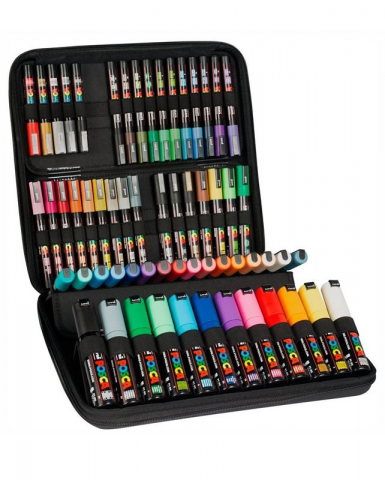 Produse art & craft-Lucru manual - Set 60 markere Posca si mapa PVC UNIBALL, 32x32x5cm