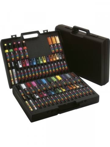 Produse art & craft-Lucru manual - Set 54 markere Posca si mapa tip servieta PVC UNIBALL