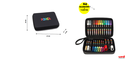 Mapa Uni Posca Fine Art echipata cu 24 markere, 4 tipuri de varf,negru,27x19x6 cm [1]