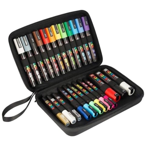 Produse art & craft-Lucru manual - Mapa Uni Posca Fine Art echipata cu 24 markere, 4 tipuri de varf,negru,27x19x6 cm