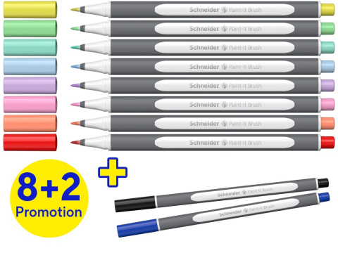 Marker cu vârf pensulă Paint-It 070 Schneider,cerneala pe baza de apa, varf tip F, 10 culori/set [1]