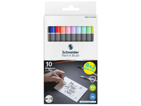 Materiale pentru pictură și desen - Marker cu vârf pensulă Paint-It 070 Schneider,cerneala pe baza de apa, varf tip F, 10 culori/set
