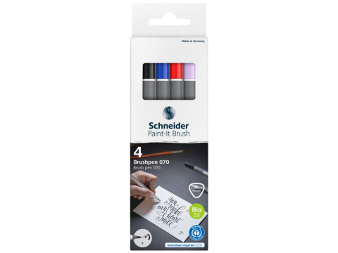 Materiale pentru pictură și desen - Marker cu vârf pensulă Paint-It 070 Schneider,cerneala pe baza de apa, varf tip F, 4 culori/set