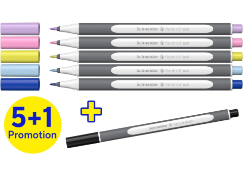 Marker cu vârf pensulă Paint-It 070 Schneider,cerneala pe baza de apa, varf tip F, 6 culori/set [1]