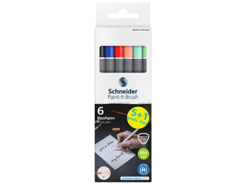 Materiale pentru pictură și desen - Marker cu vârf pensulă Paint-It 070 Schneider,cerneala pe baza de apa, varf tip F, 6 culori/set