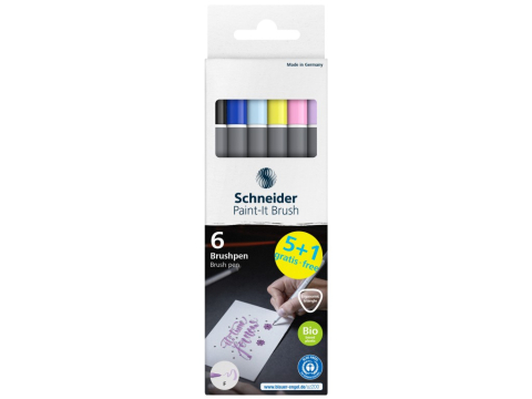 Materiale pentru pictură și desen - Marker cu vârf pensulă Paint-It 070 Schneider,cerneala pe baza de apa, varf tip F, 6 culori/set