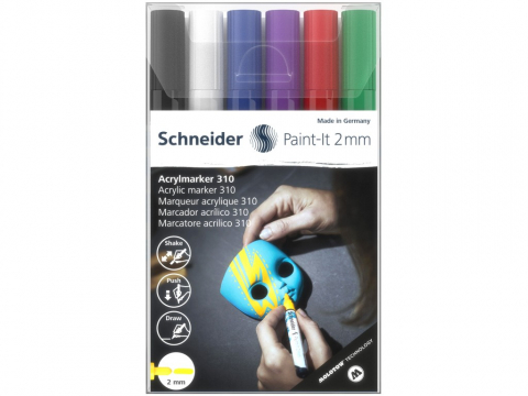 Markere Schneider - Marker cu vopsea acrilică,varf rotunjit Paint-It 310 2 mm,6 culori/set
