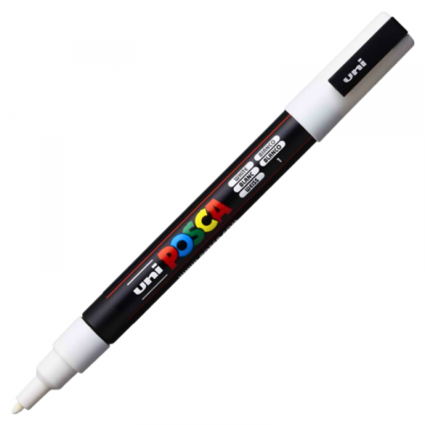 Marker PC-3M Posca cu vopsea pe baza de apa,varf fin, 0.9-1.3 mm,alb