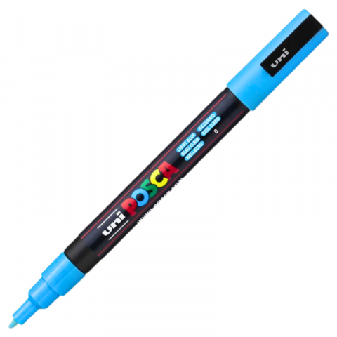 Marker PC-3M Posca cu vopsea pe baza de apa,varf fin, 0.9-1.3 mm,albastru deschis