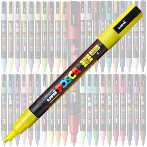 Marker PC-3M Posca cu vopsea pe baza de apa,varf fin, 0.9-1.3 mm,galben cu sclipici [1]