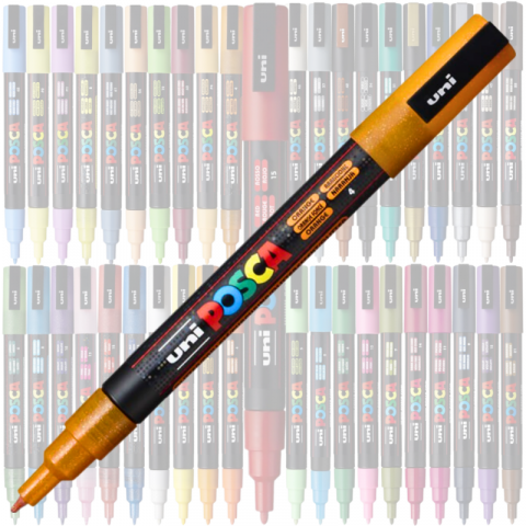 Marker PC-3M Posca cu vopsea pe baza de apa,varf fin, 0.9-1.3 mm,portocaliu cu sclipici [1]