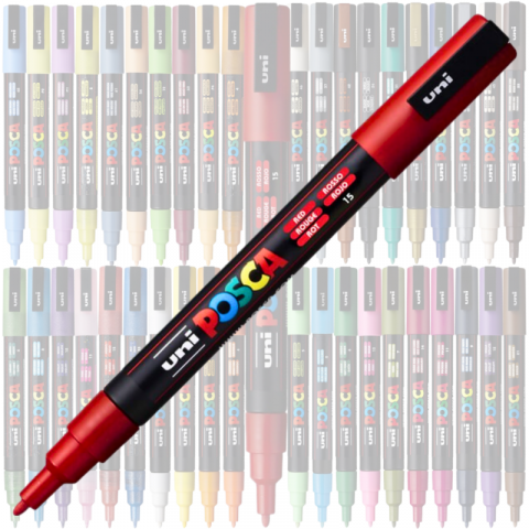 Marker PC-3M Posca cu vopsea pe baza de apa,varf fin, 0.9-1.3 mm,rosu [1]